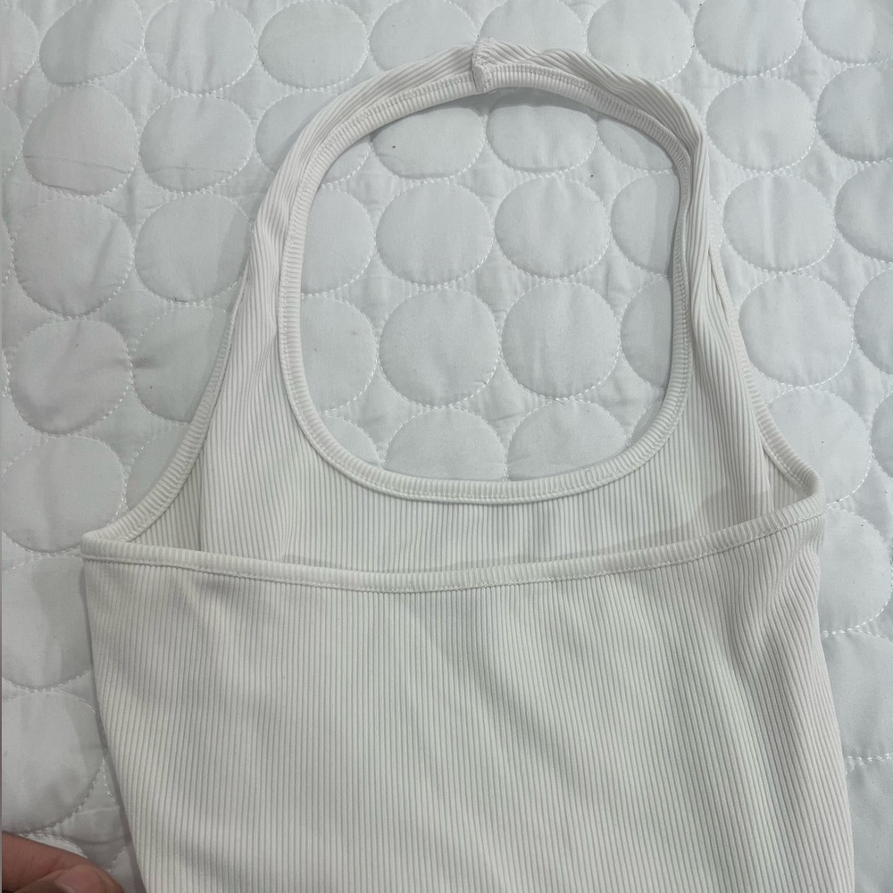 White Ribbed halter mini dress